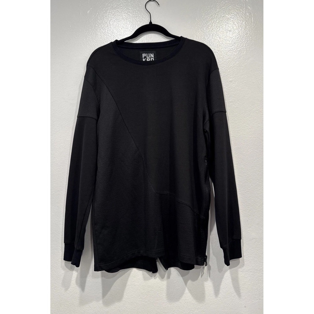 Punk Royal Mens Long Sleeve Black Shirt Zip Detail Size Medium Sweatshirt Grunge